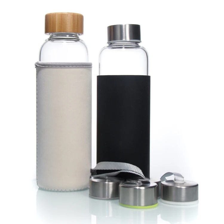 Travel Sports Drinking Bottle 750ml Frosted High Borosilicate Glass Water Bottle With Black Lid