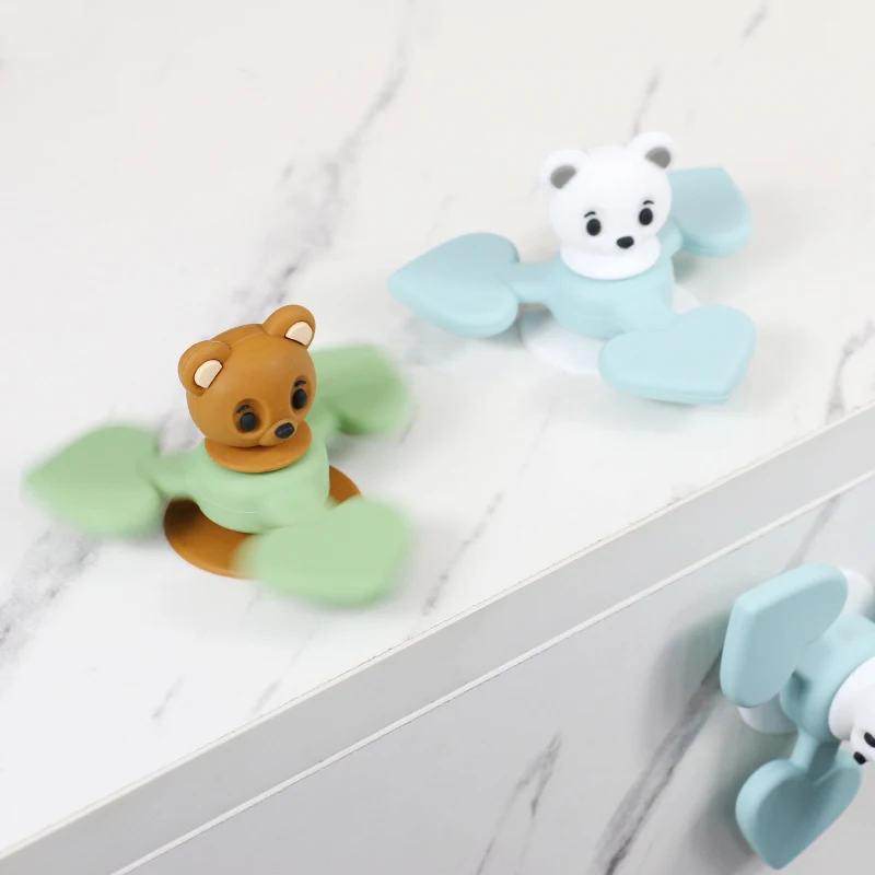 White bear brown bear  with blue green fan suction cup Rotating spinning toys Fun Baby Playing Spiral spinner top toys