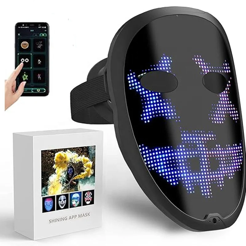 Face Transforming LED Mask with App Controlled - Programmable LED Halloween Mask Digital Luminous Mask for Costume Cosplay