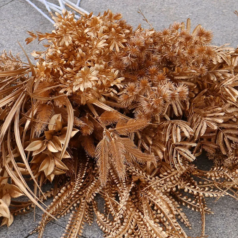 Gold Silver White Green Banyan Tree Leaf Leaves Branch Silk Artificial Flower for Wedding Home Office Hotel Decoration