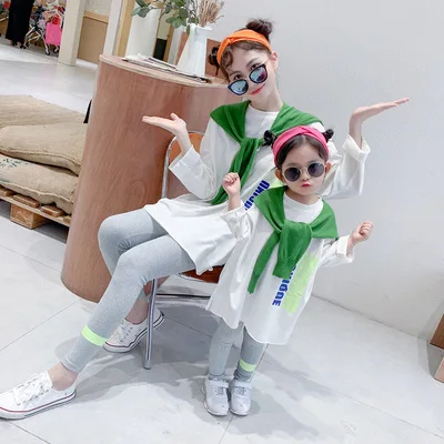 
New style letter print top+leggings custom logo mommy and me outfits family matching two piece sets clothing 