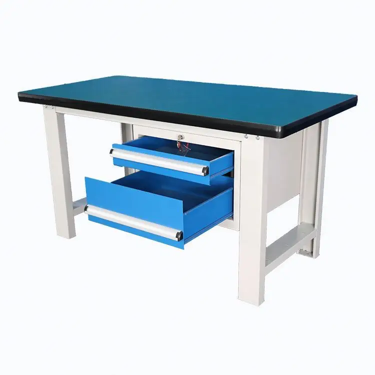 Industrial heavy duty garage lab workbench with rubber mat top
