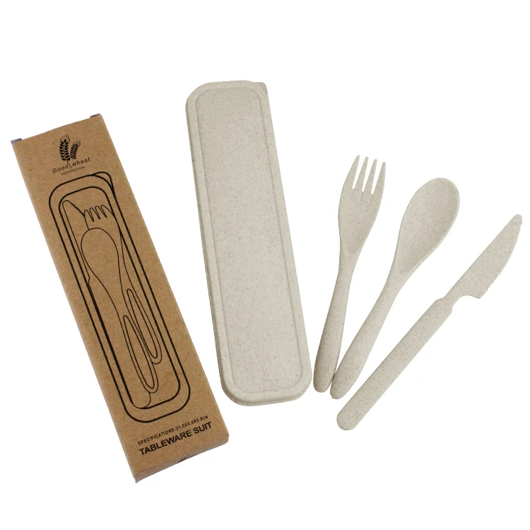 
Natural Food Grade Eco-friendly Wheat Straw Fiber Tableware Knife Spoon Fork Portable Cutlery for Travel Camping Flatware Sets 