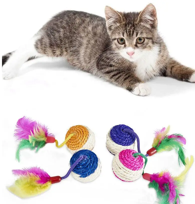 Cat Toy Pet Cat Sisal Scratching Ball Training Interactive Toy Kitten Pet Cat Supplies Funny Play Feather Toy