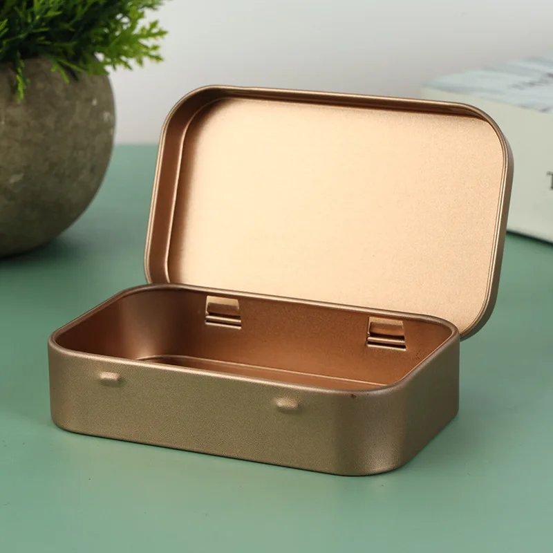 Empty Rectangular Hinged Lid Box Cigarette Candy Gift Mint Box Container Small Metal Packaging Tin Box