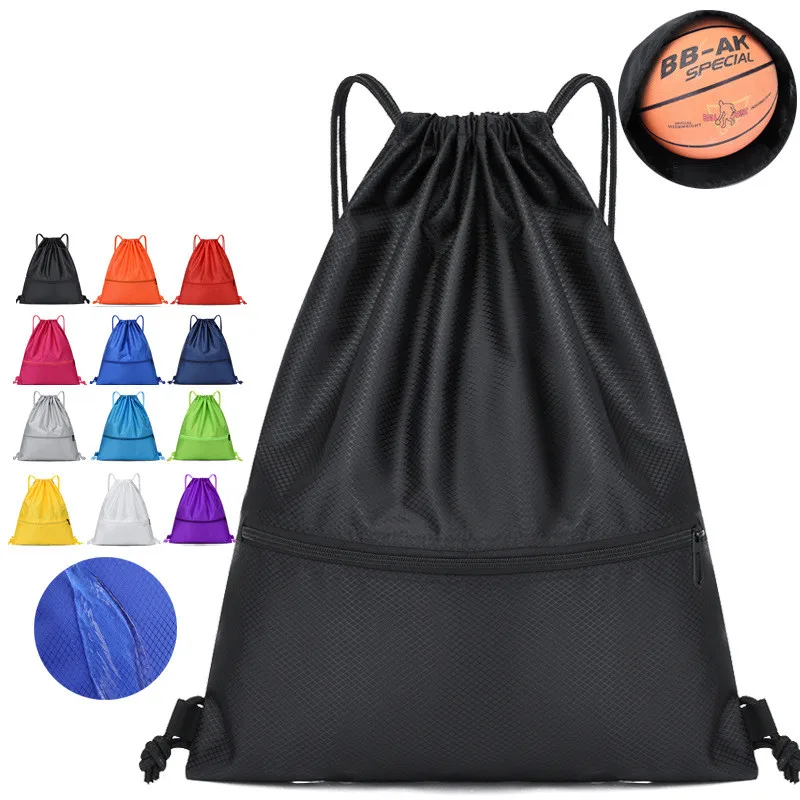 Wholesale custom logo oxford drawstring bag outdoor sport gym zipper drawstring basketball bag