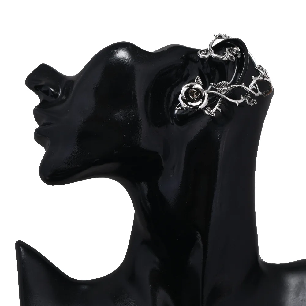 Women Punk Gothic Warp Clip On Earring Piercing Jewelry Gift 1 PC Vintage Rose Flower Ear Cuff Earrings