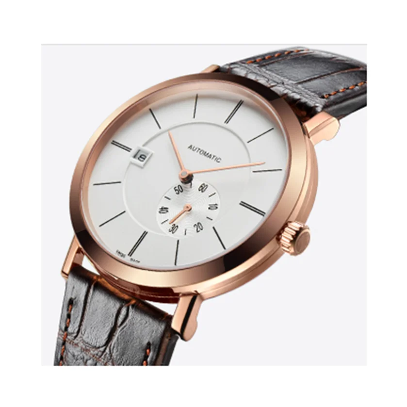 Latest stainless steel case calendar small second hand Miyota movement leisure men mechanical wristwatch