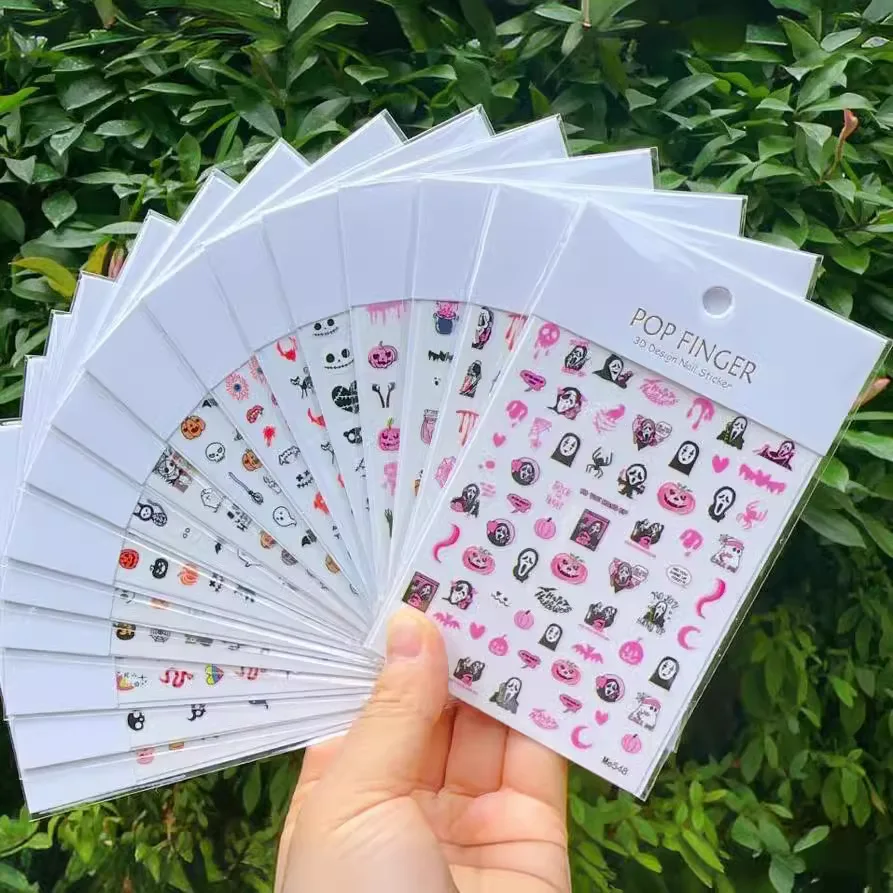2024 New Halloween Nail Art Stickers With Skull Pumpkin Ghost Adhesive Nail Stickers