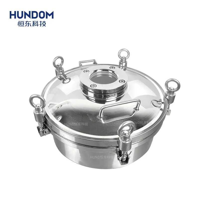 Stainless steel food grade manhole cover manway with sight glass top see sight manhole cover