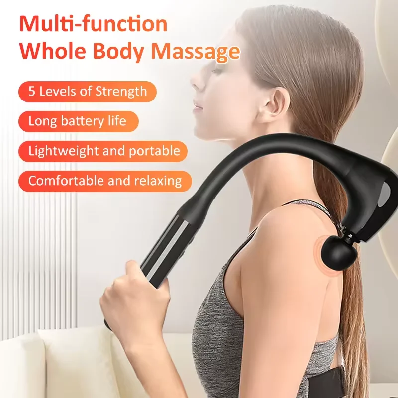 Men Women Extended Handle Massage Hammer Fascia Gun Deep Tissue 4 Heads Brushless Mini Massage Gun 2024 For Full Body Massage