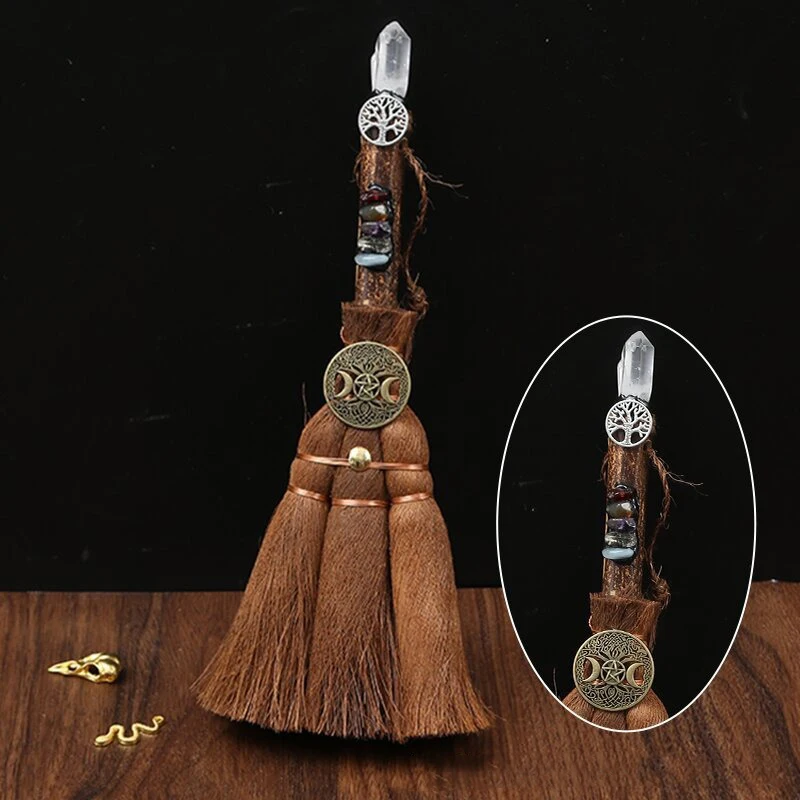 Wholesale Handmade Angel Wing Crystal Broom Ritual Magic Ceremonial Wiccan Supplies for Witch Spells Wicca Broom for decoration