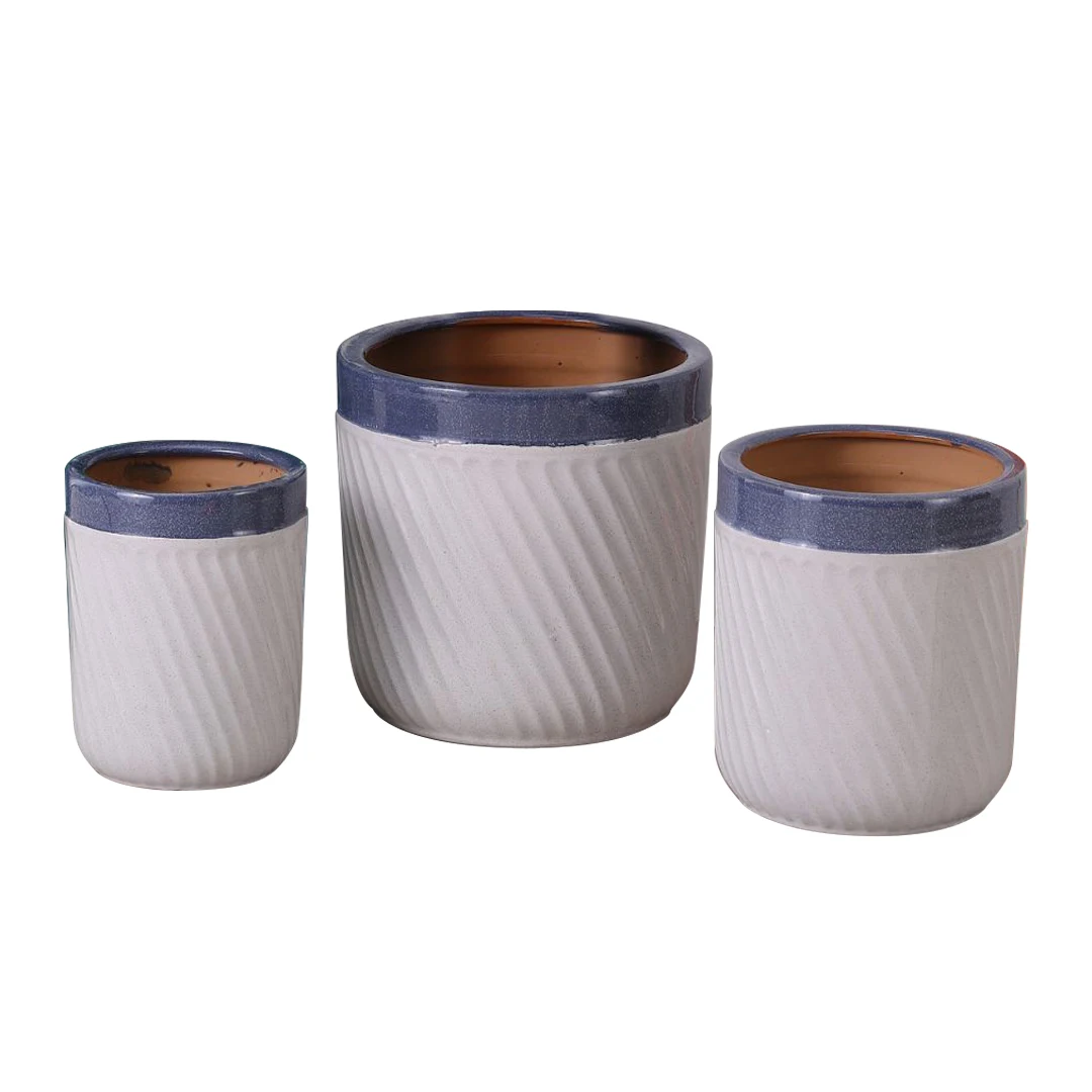 Sets 3 China suppliers concise design indoor outdoor decorative white blue textural flower planter pot ceramic plant pots