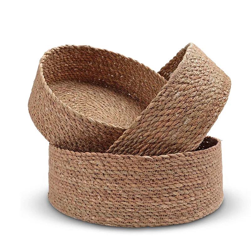 Storage woven finishing straw knitted cosmetics snacks table rattan knitted circular basket
