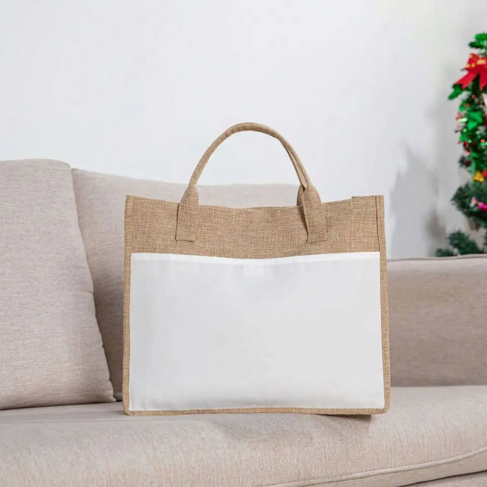 RubySub Custom Blank Christmas Handbag Shopping Bag Sublimation Blank Jute Tote Bags