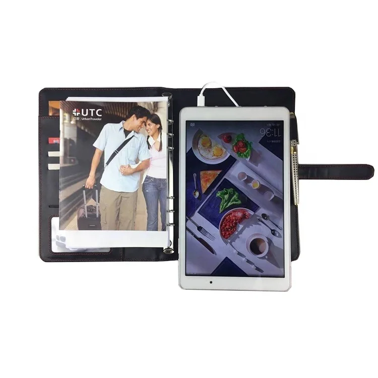 New design PU leather loose leaf Qualified portable travel mobile charger power bank notebook