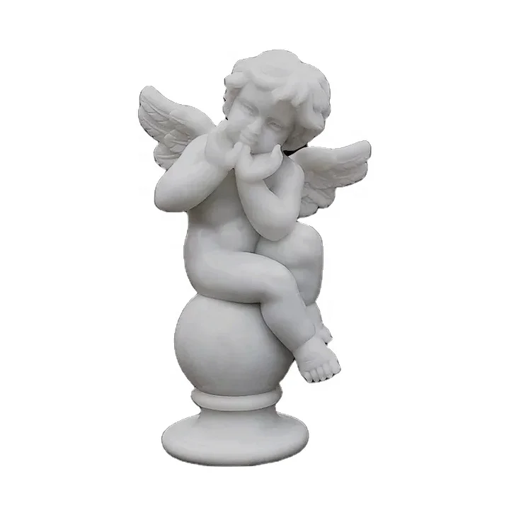 White Marble Child Sculpture Small Angel Marble Statues Stone Statue Garden Decor