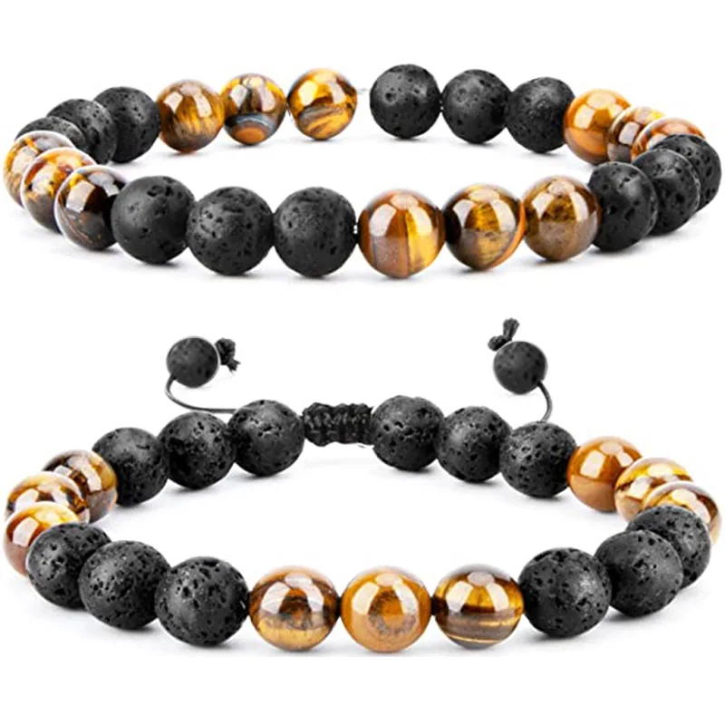 Wholesale HPXmas Tiger Eye Stone Lava Rock Bead Bracelet Adjustable Natural Stone Elastic Stretch Yoga Bead Bracelet for Unisex