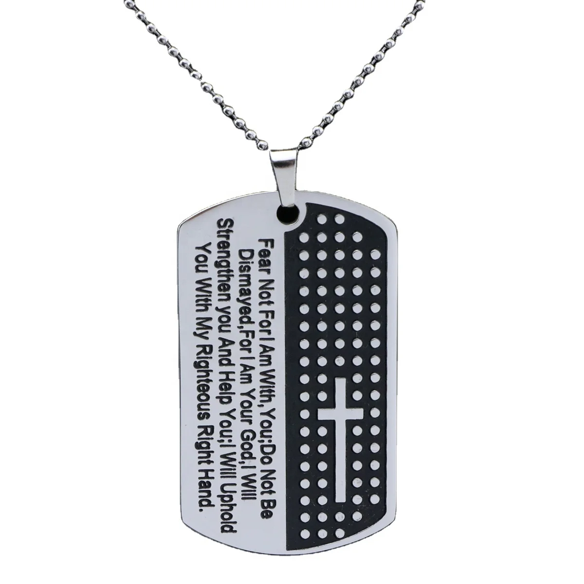 
Joycuff Inspirational Jewelry Big Bar Black and Silver Pendant Cross Engraved Words Necklace 