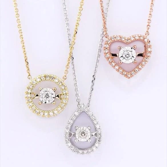 2023 Valentines Day Rose Gold Heart Dance Pendant Necklace Silver Diamond Dancing Stone Necklace Girl Gift