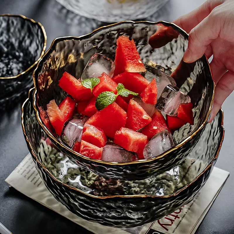 Nordic Wholesale Discount Custom Size Classic Irregular Glass Bowl Set Colored Glass Salad Bowl Glass Fruit Bowl