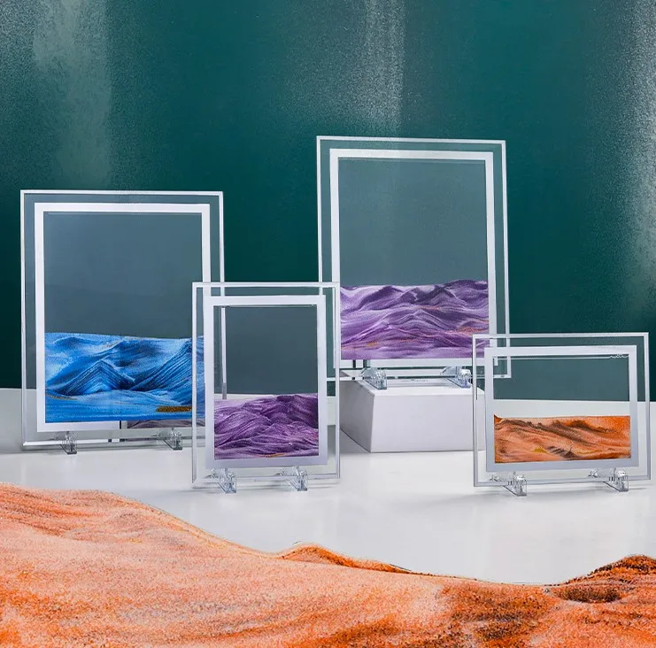 Rectangle Moving Sand Art Picture Dynamic modern Picture Desktop Art for Home Decor and Office table moving sand ornaments