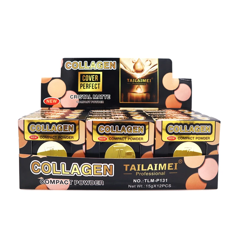 TLM Makeup Powder Suppliers 2 Colors Collagen Compact Powder Case Matte Pigment Mica Powder Long Lasting Flawless Pressed Powder