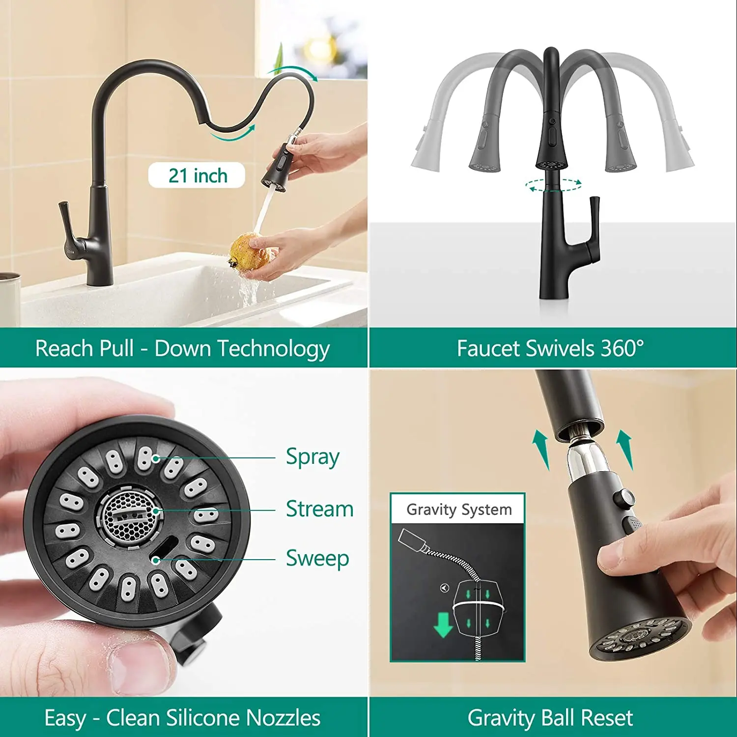 High quality black commercial pull down sprayer touch sensor mixer tap kitchen faucet for sink
