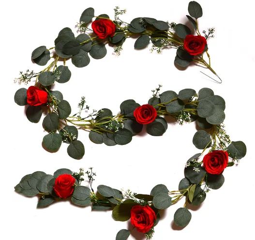 Wedding Christmas Party Decoration Rose Artificial Flower Green Plant Leaf Eucalyptus Greenery Garland