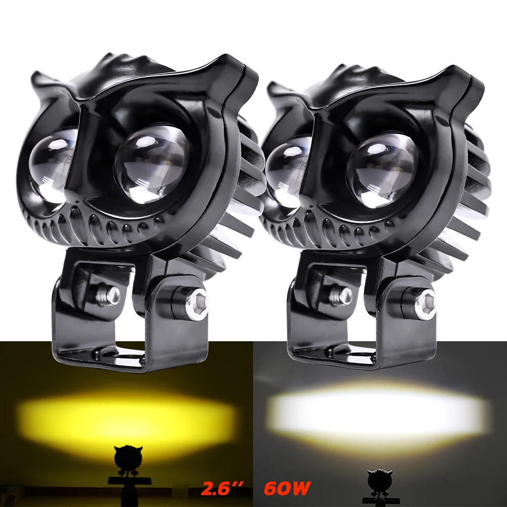 Mini Size Spot White Yellow Dual Color High Low Beam Led Lamp 20W 2.6 Inch Driving Light Motorcycle Led Lights For Motor