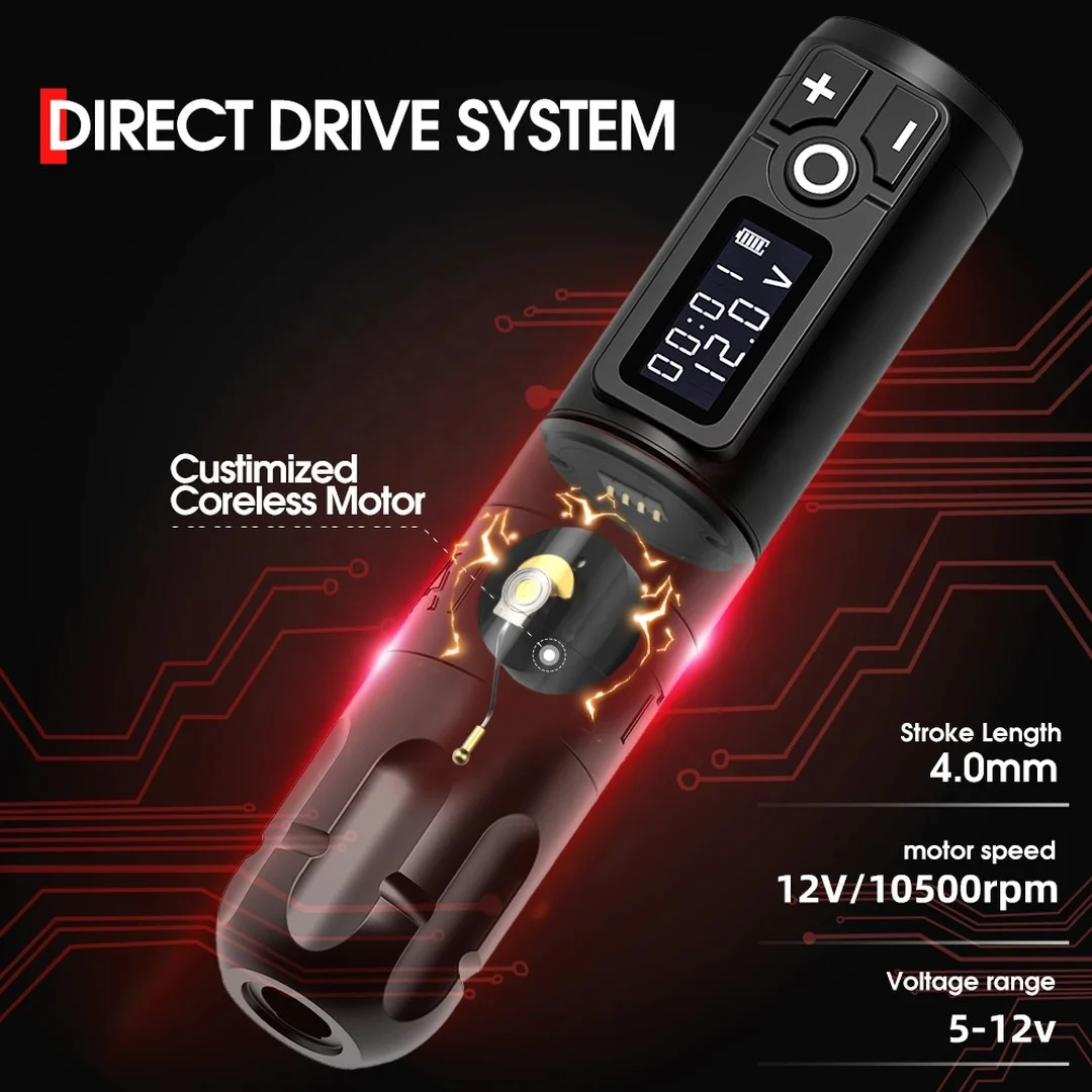 Ambition Soldier 2400mAh Digital Display Powerful Motor Professional Rotary Wireless Tattoo Pen Machine Gun for Artists Body Art