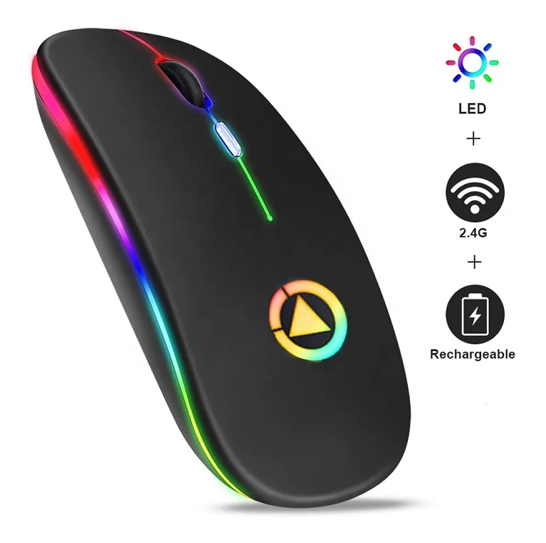 Newest Ultra-Thin Mini A2 Wireless Mouse Silent Mute Rechargeable LED Colorful Lights Computer Mouse