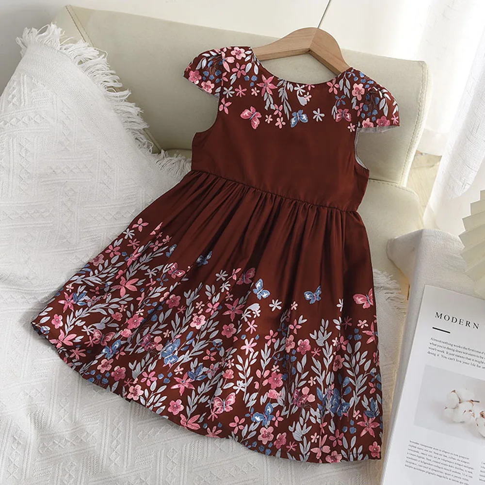 summer kids dress girls short sleeve flower dress kids butterfly dresses