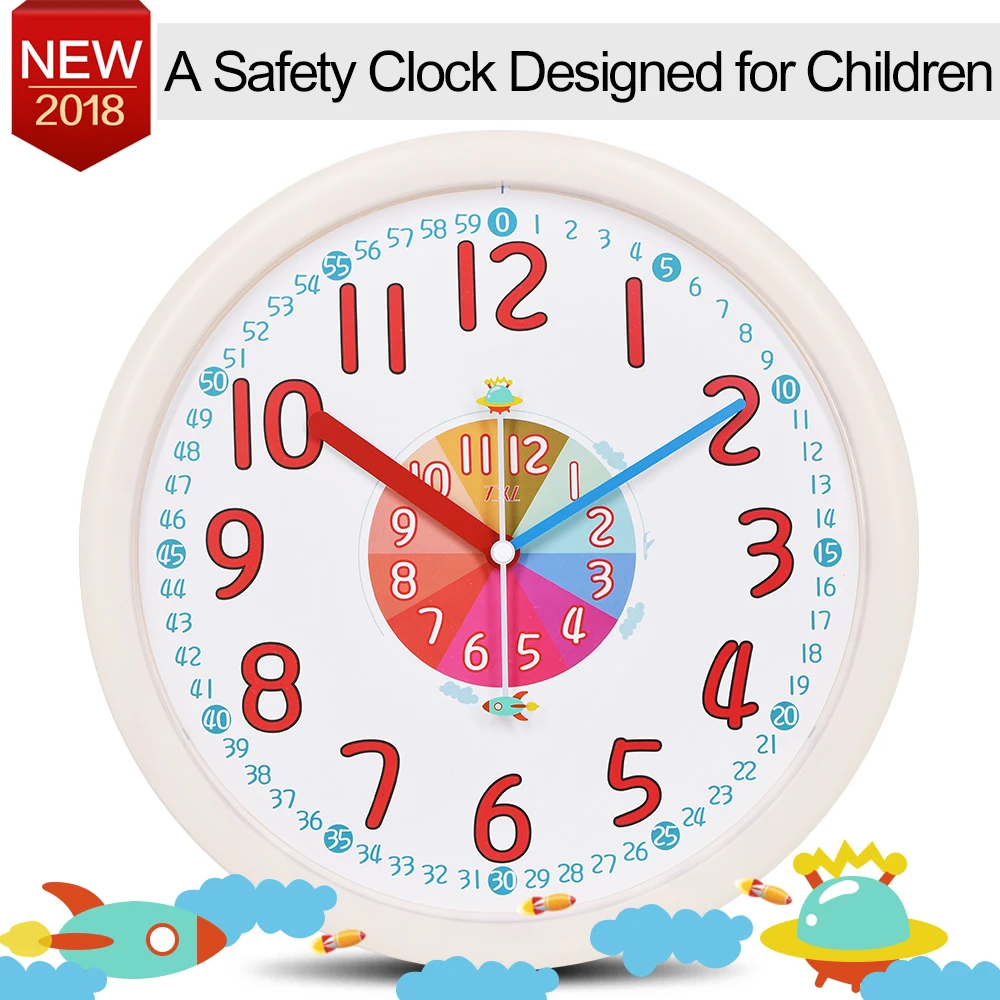 Quarts Cartoon Art Wall Clock for Kids Multi-color Rainbow Electronic Learning Wall Clock for Children for Kids Learning