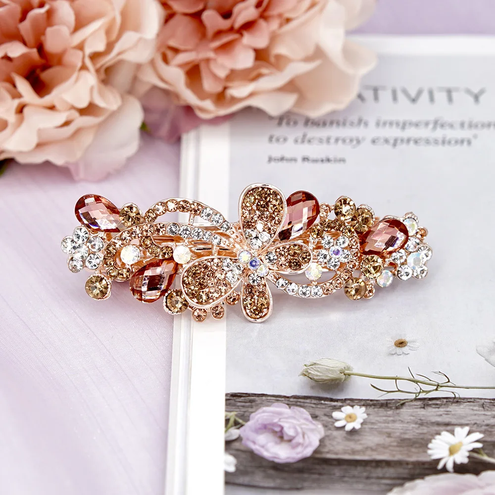 BELLEGIRL hot sale new trend custom packaging hair accessories wholesale sparkling Butterfly large diamond set crystal hair clip