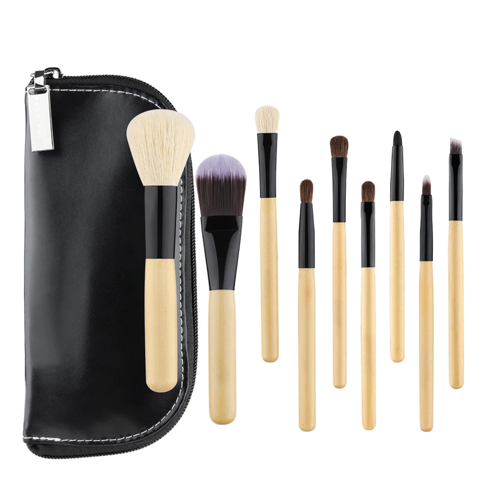 Shenzhen 9Pcs Professional Makeup Tools Powder Eye Brueshes For Makeup Wooden Brush Handle Cosmetic Brushes With Pu Bag