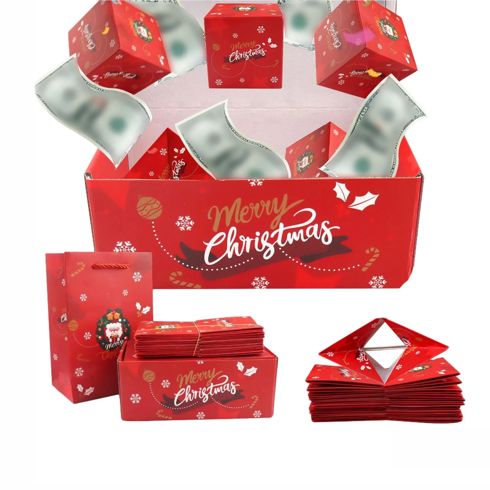 Custom Xmas Exploding Mystery Gift Box Bouncing Money Christmas Surprise Box For Money Present Christmas Party Supplies