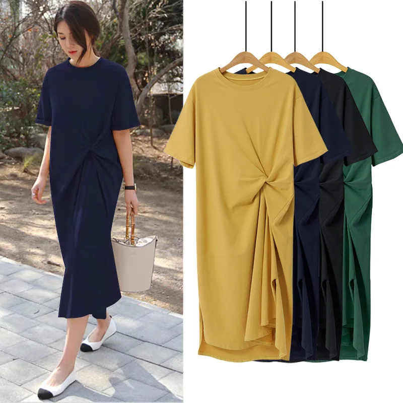 6XL Designer Twist Knot Drop Shoulder Elegant Casual Loose Midi Long Dresses Custom Logo