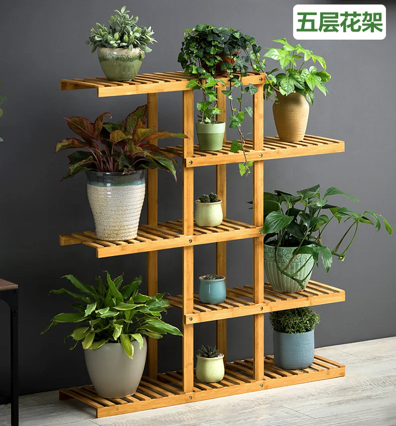 Outdoor Solid Wood Pergola Flower Plant Stand Home Display Wood Shelf For Flower Pots Bamboo Racks For Plants