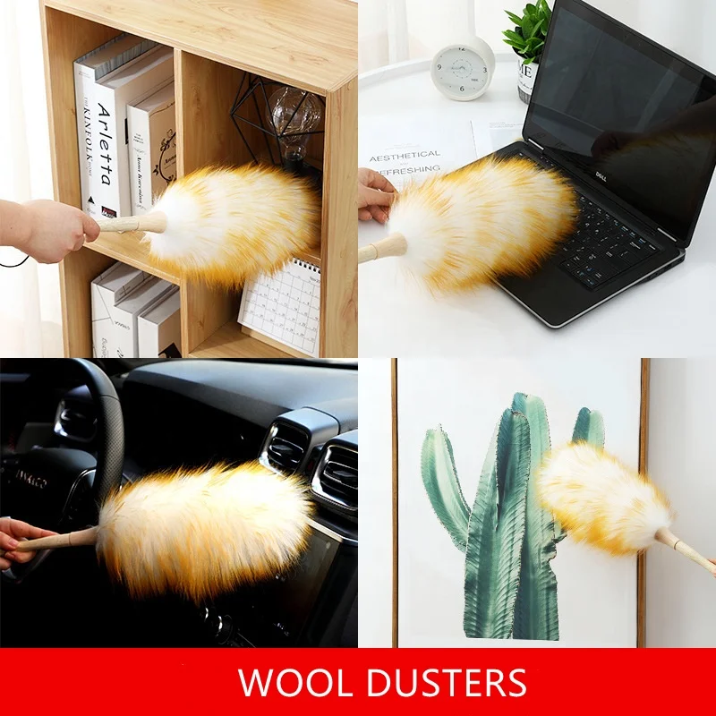 Wooden Handle and Eco-Friendly Reusable Handheld Wool Duster