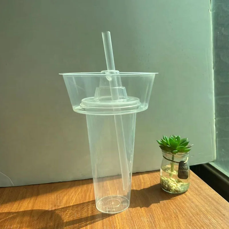 2024 New 500ML Disposable Clear PP Plastic  Bubble Tea PP Transparent Disposable Plastic Drinking Go Cups With Tray