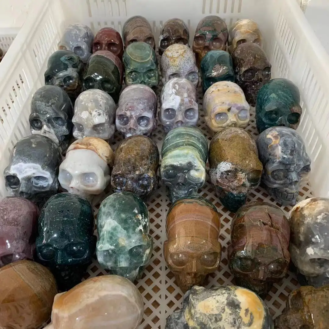 wholesale nature  crystal carving stone ocean Jasper skulls  head folk crafts for decoration
