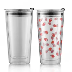 Reusable Borosilicate  Double Wall Glass Boba Tumbler Bubble Mug with Wide Mouth Lid and Straw Glass tea tumbler boba travel mug
