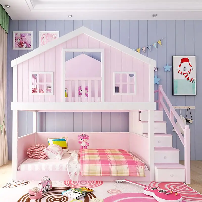 Новинка 2022 креативная двухъярусная кровать из массива дерева YQ JENMW детская для деревьев с горкой мебель детской комнаты