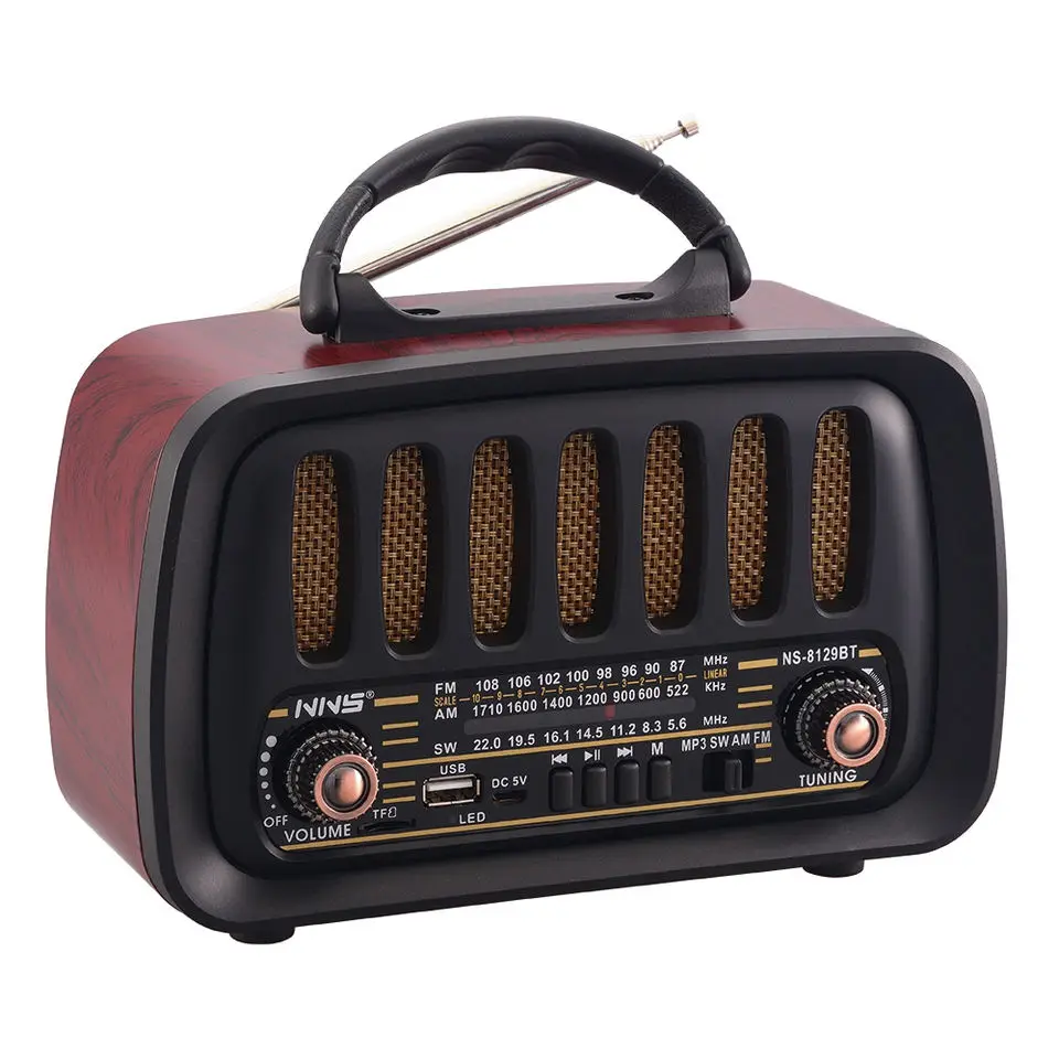 Перезаряжаемые Ретро стиль портативный Радиоприемник АМ FM ЕО 3 ремешка в винтажном стиле Радио беспроводной замечательной музыкой динамик NS-8129BT