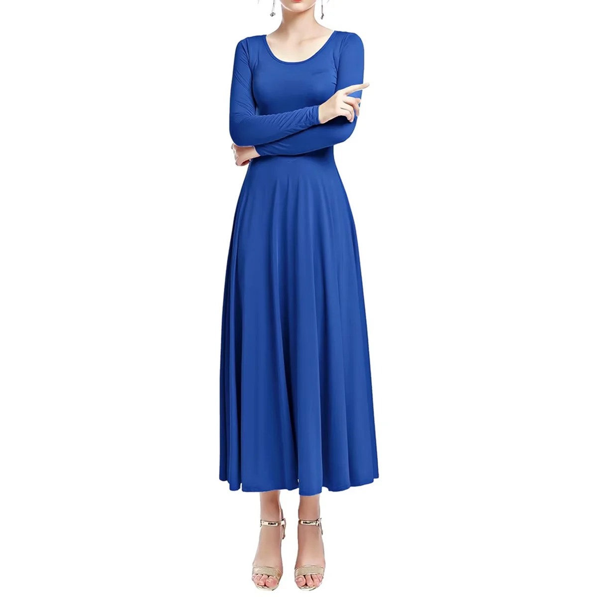 Praise Dance Dress Women Worship 100% Polyester Loose Fit Full-Length Long Sleeve Dress