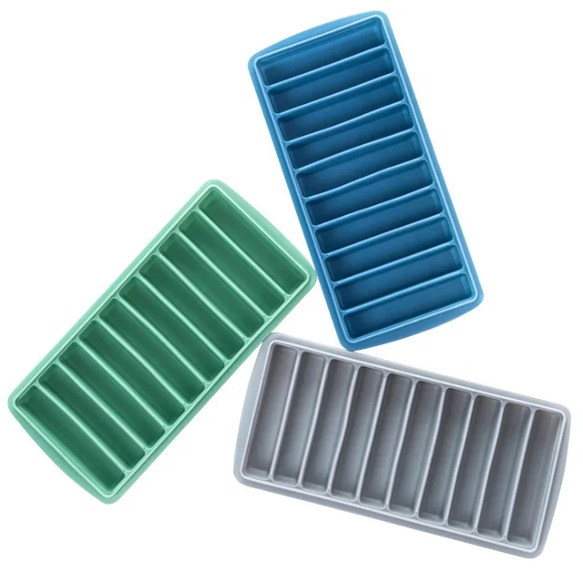 Rectangle With Lid Long Stick Design 10 Grid Silicone Ice Cube Tray