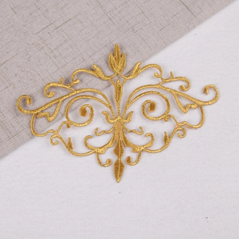Customized stickers vintage iron on patches gold silver flower mirror pair lace embroidered appliqued for clothing underwear