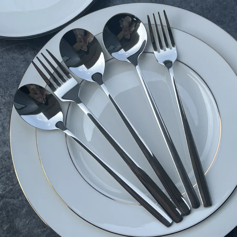 Cutlery set travel utensils set fork spoon stainless steel tableware 304 long handle household silver spoon fork stainless fork