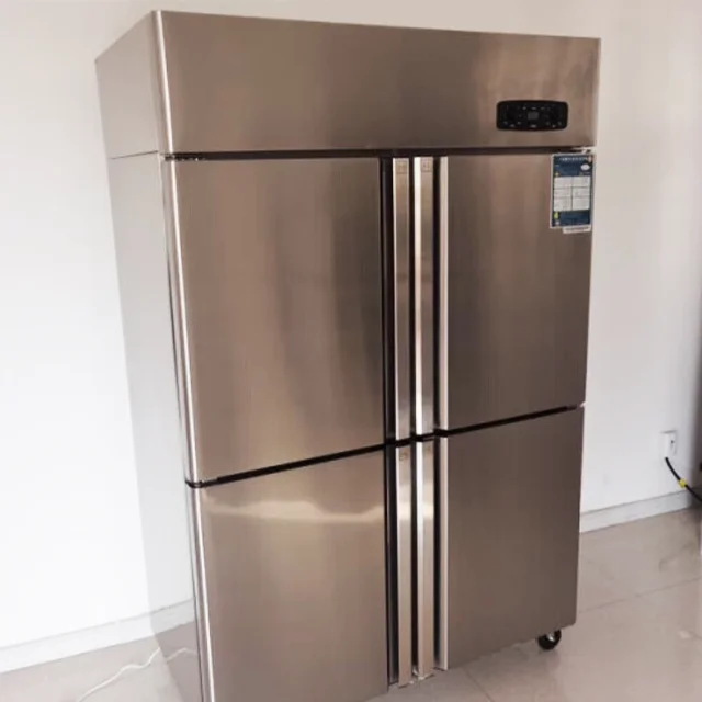 4 Door Kitchen Freezer Stainless Steel Vertical Fridge Used Side By Side Refrigerator 1000L Commercial Refrigeration Showcase